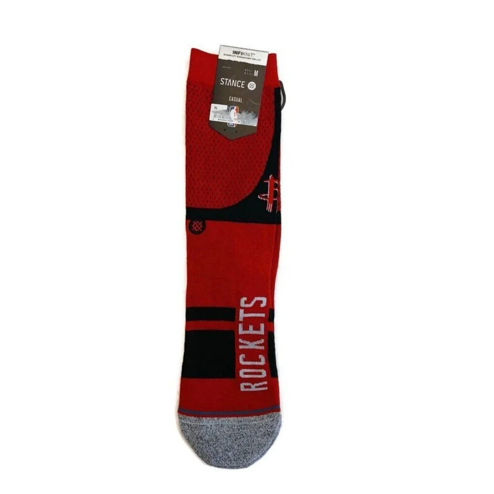 Houston Rockets Mens M (6-8.5) Shortcut 2 Infiknit Casual Crew Red Socks Stance